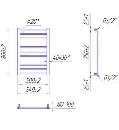 Водяна рушникосушка Mario Преміум Класік 800x540/500 золото Київ