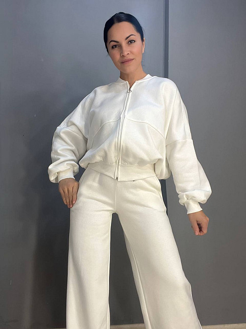 Костюм жіночий Quzen 472-388 пілот блискавка брюки палаццо широкі фліс білий, білий, M Одеса - фото 2