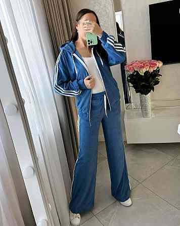 Женский стильный прогулочный велюровый костюм двойка Голубой, 48/50 Одесса