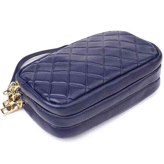 Зручна шкіряна сумка на три відділення для жінок Vintage 22892 Синій Київ