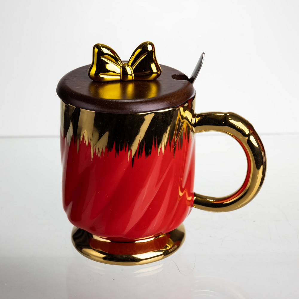 Новорічна порцелянова чашка «Золотий Вихор» 450 мл з кришкою і ложкою Yiwu FM-23C Коломия - фото 2