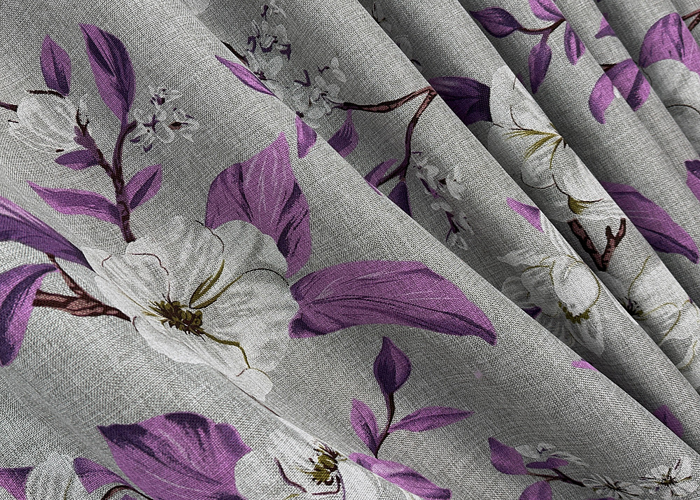 Комплект готовых штор VR-Textil Лен с цветочным принтом «Прованс» № 1820 Серый с фиолетовым 200х265 см 2 шт (32-141) Киев - изображение 6
