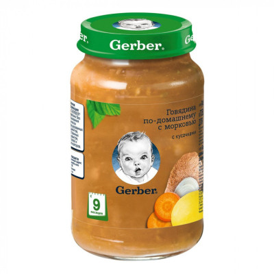 Детское пюре Gerber Говядина по-домашнему с морковью, 190 г (7613036460965) Винница - изображение 1