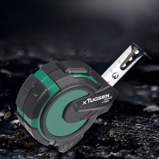 Рулетка будівельна вимірювальна 5м, прогумована з метричною шкалою з автоматичним замком, протиударна чорно-зелена Кам'янець-Подільський