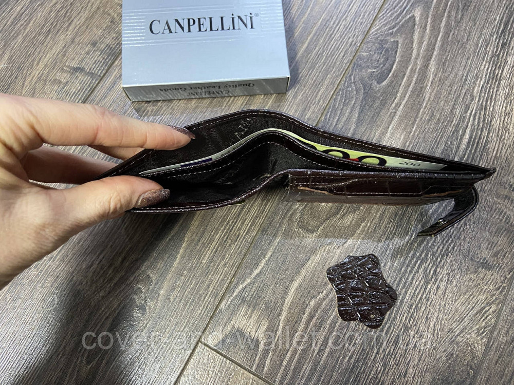 Маленький чоловічий гаманець із натуральної шкіри коричневого кольору під крокодила Сanpellini Київ - фото 7