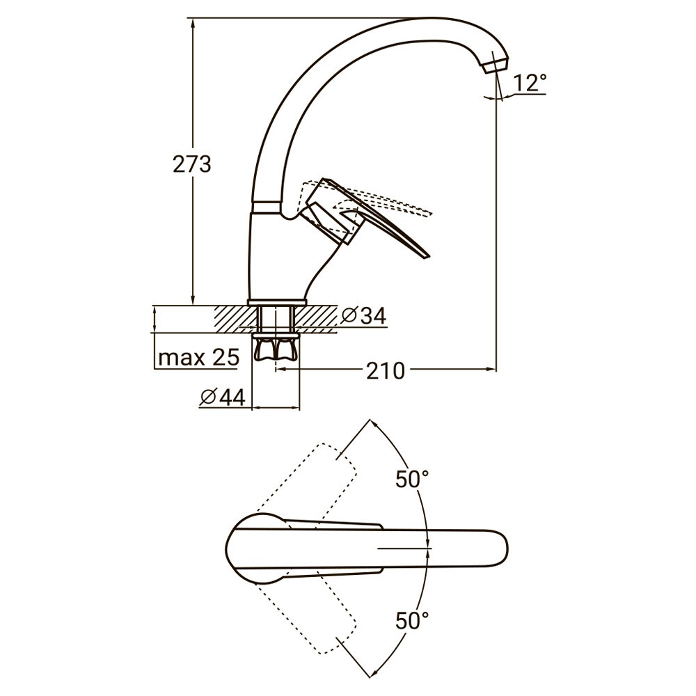 Смеситель ML Ø40 для кухни гусак ухо лат. шток на гайке AQUATICA ML-4B441C (9746100) Киев - изображение 2