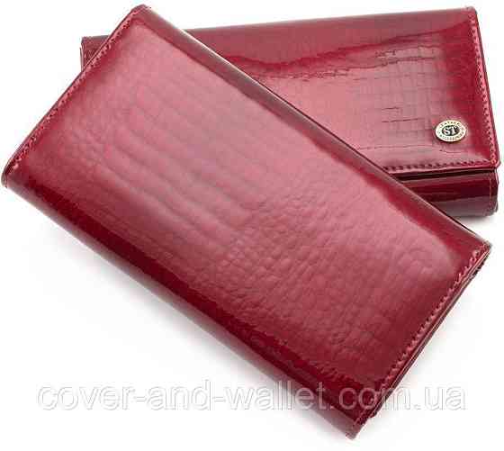 Жіночий червоний лаковий гаманець з візитницею ST Leather S8001 Київ