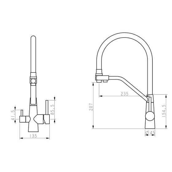Змішувач для кухні Lidz Aria 020F3 з гнучким виливом та підключенням до фільтру LDARI020F3BNK37647 Black / Nicke Київ