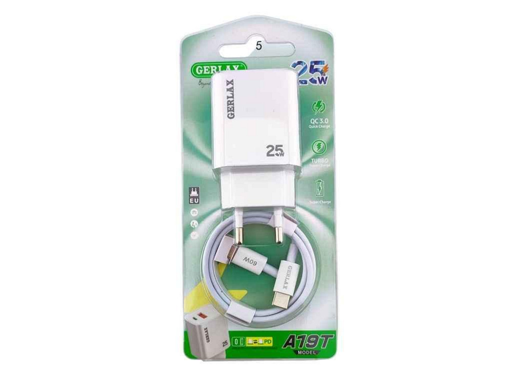 Сетевое зарядное устройство Type-C A19T 1USB/PD25W белый ТМ GERLAX Киев - изображение 1