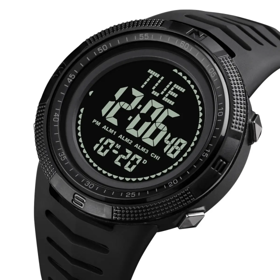 Часы мужские спортивные с компасом Skmei 2147 Compass (Черные с черным циферблатом) Винница