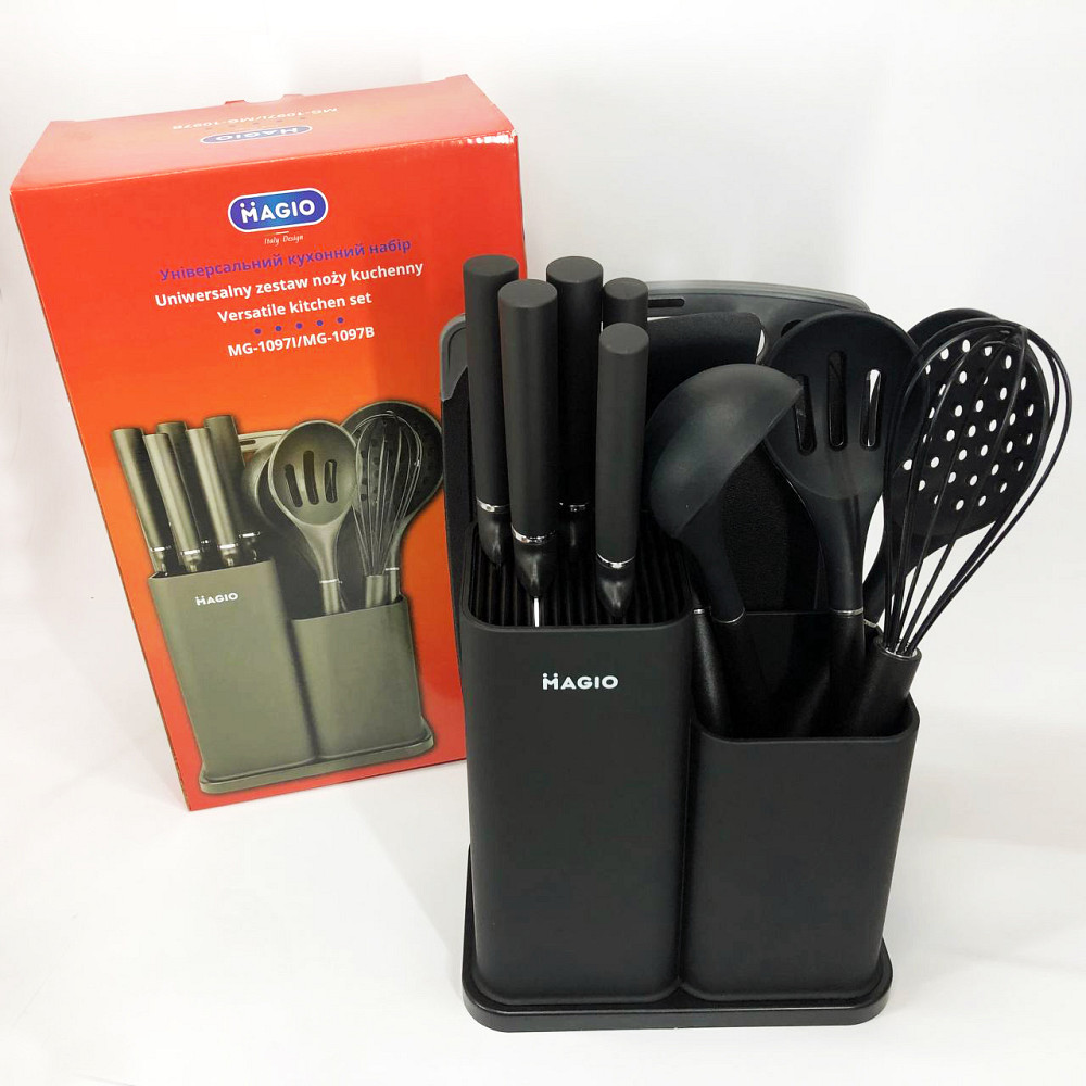 Набір кухонного начиння на підставці Magio MG-1097B, Силіконовий набір для кухні кухарського FV-55 Львів - фото 7