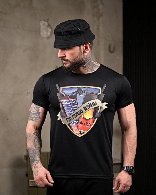 Тактическая потоотводящая футболка Паливо черная мужская дышащяя Одесса - изображение 1