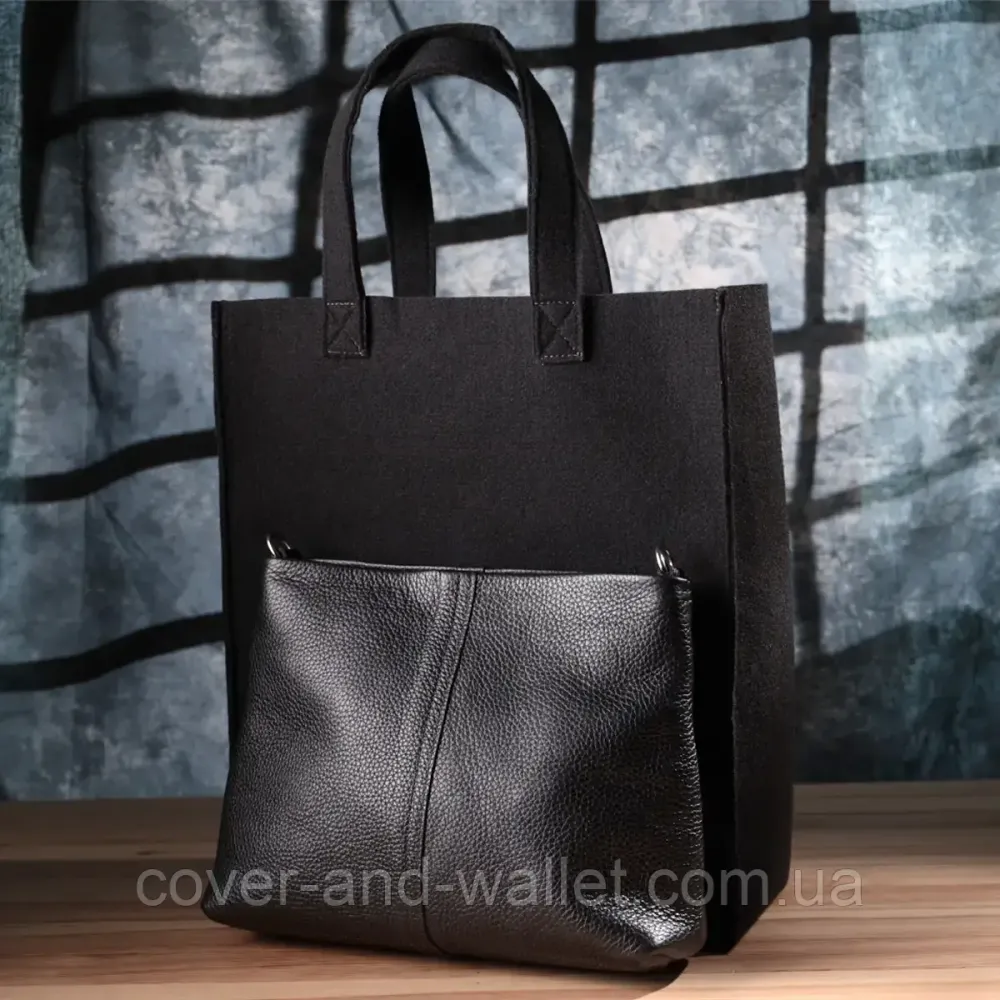 Велика жіноча сумка-шоппер із фактурної шкіри чорного кольору Grande Pelle 732710 Київ - фото 9