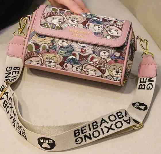 Сумка кросс-боди небольшая через плечо с мишками (Розовая) Харьков