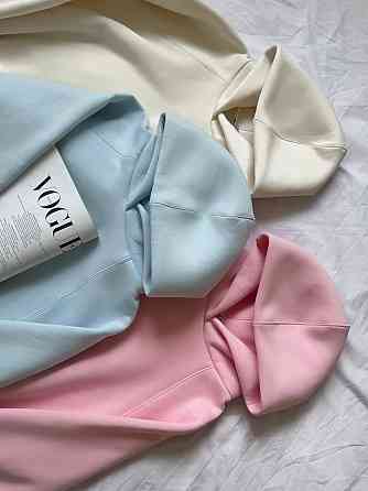 Жіноча тепла оверсайз худі з куліскою турецька тринитка пеньє бавовна Блакитна Одеса