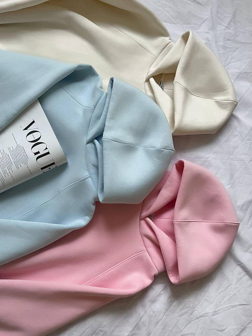 Жіноча тепла оверсайз худі з куліскою турецька тринитка пеньє бавовна Блакитна Одеса - фото 4