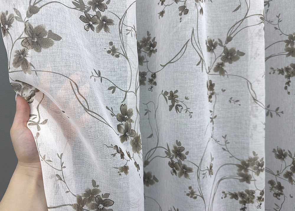 Тюль батист, колекція «Flora» колір білий з коричневим принтом 1532т Київ - фото 5