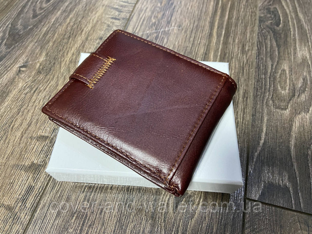 Классический мужской кожаный портмоне двойного сложения коричневого цвета Horton Киев - изображение 7