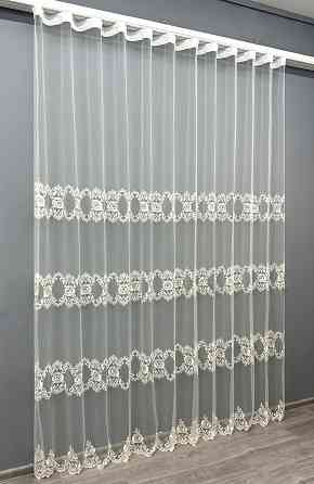 Тюль VR-Textil 1849т Фатин с вышивкой Кремовый 300х270 см (40-209) Киев