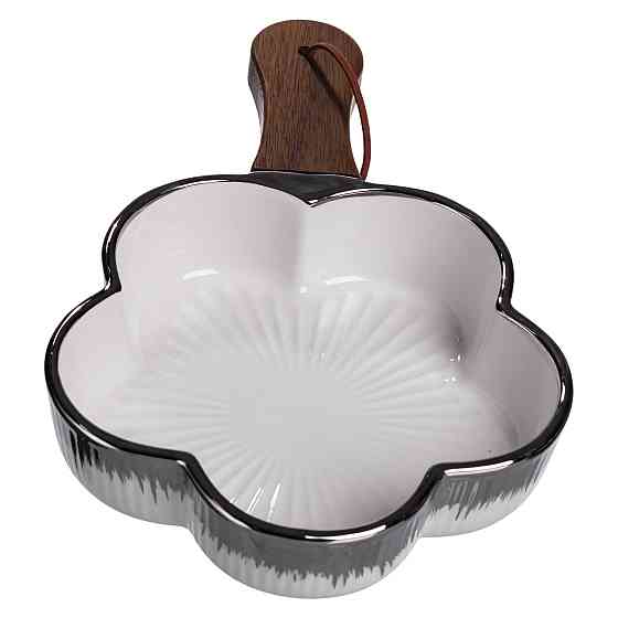 Тарілка порцелянова глибока з ручкою Квітка 24×16×4 (см) блюдо сервірувальне з ручкою для подачі тарілка сковорода Срібло ZJH-13-3 Коломия