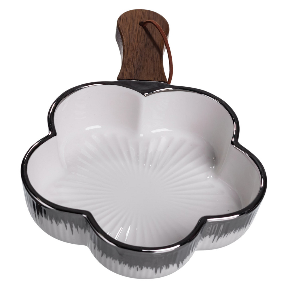 Тарілка порцелянова глибока з ручкою Квітка 24×16×4 (см) блюдо сервірувальне з ручкою для подачі тарілка сковорода Срібло ZJH-13-3 Коломия - фото 5