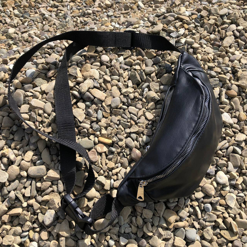 Чорна шкіряна сумка бананка, Бананка для хлопців, Чоловіча сумка бананка Зручна чорна QY-80 Львів - фото 4