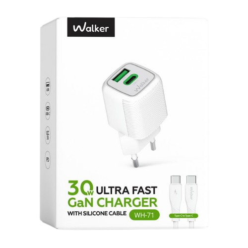 Зарядний пристрій мережевий USB/Type-C + кабель Type-C 30W білий GaN WALKER WH-71 white Житомир