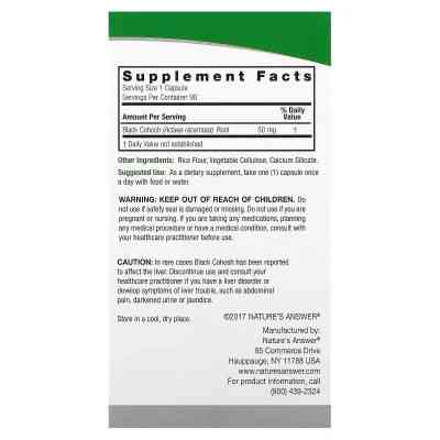 Трави Nature&apos;s Answer Клопогон, 50 мг, Black Cohosh, Full Spectrum Herb, 90 вегетаріанських кап (NTA-16126) Вінниця