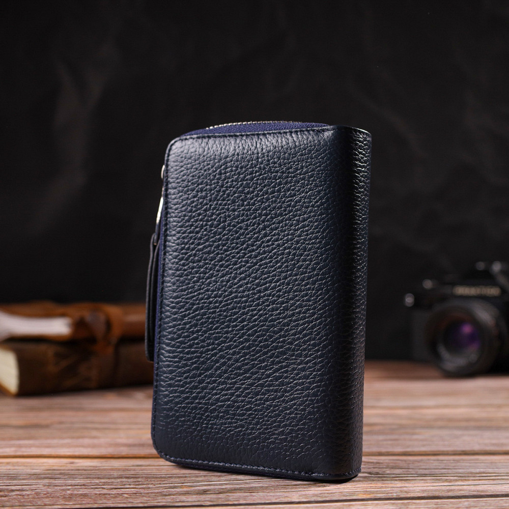 Практичное женское портмоне среднего размера из натуральной кожи Синее (CANPELLINI) Киев - изображение 3