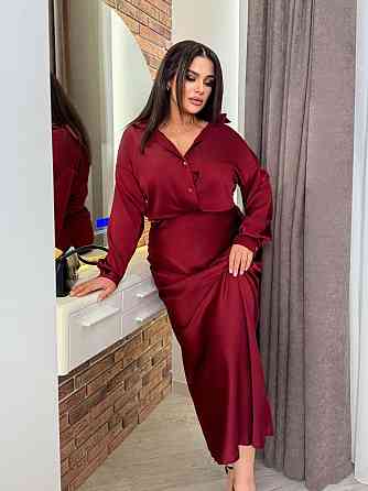 Шелковая женская рубашка свободного фасона со спущенным плечом итальянский шелк Бургунди, 42/46 Одесса