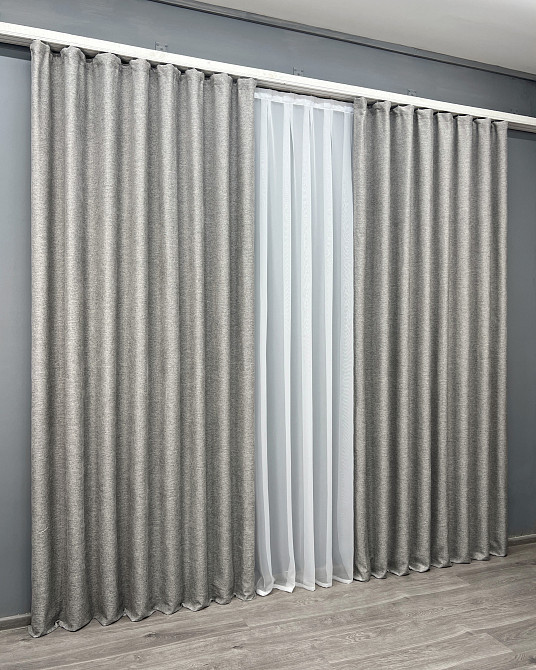 Комплект готовых штор VR-Textil Лен Grand Linen № 2041ш Светло-серый 200х300см 2 шт (32-387) Киев - изображение 4
