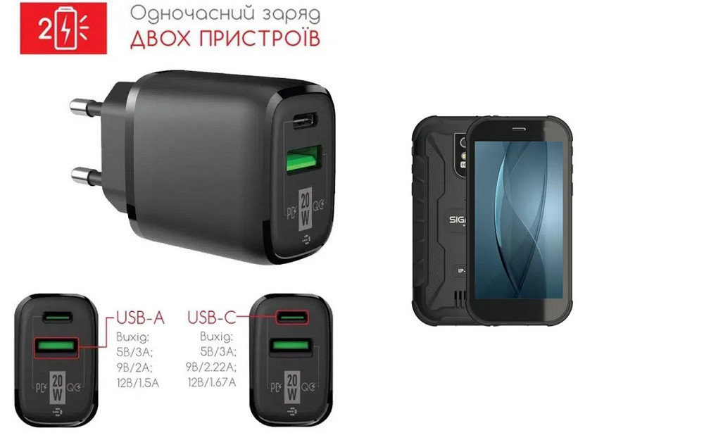 Сетевое зарядное устройство для Sigma mobile X-treme PQ20, 20W 3A, Quick Charge 3.0 Киев - изображение 1