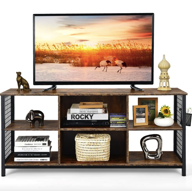Тумба под телевизор с полками современная деревянная для гостиной стиль лофт Costway Ketrin Киев - изображение 3