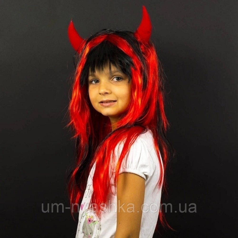Перука з ріжками червоно-чорна Чортеня Кривий Ріг - фото 1