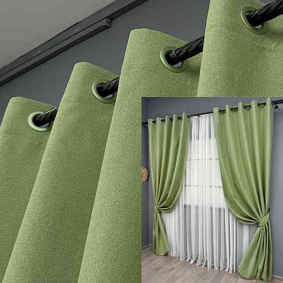 Комплект штор на люверсах VR-Textil Блэкаут двусторонний ASHEN NIGHT № 1841ш Оливковый 150х270 см 2 шт (37-0282) Киев