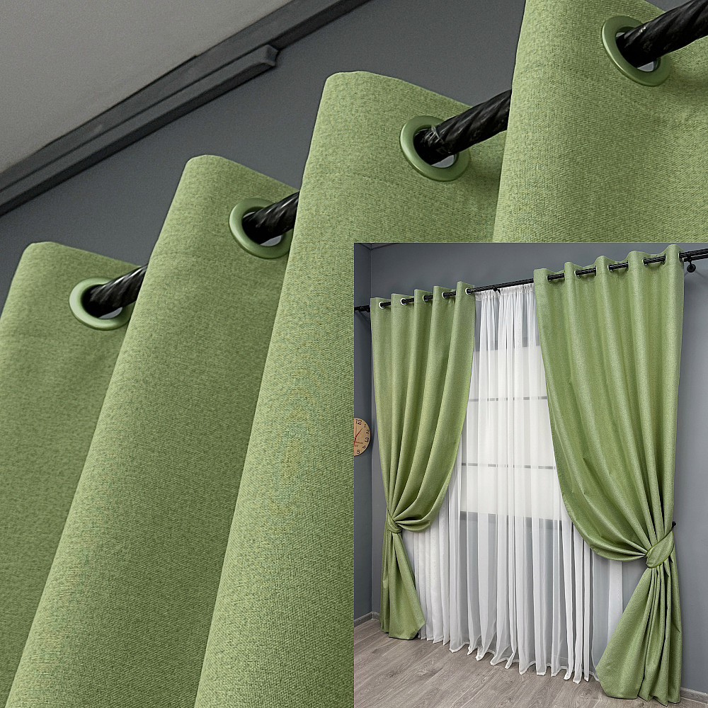 Комплект штор на люверсах VR-Textil Блэкаут двусторонний ASHEN NIGHT № 1841ш Оливковый 150х270 см 2 шт (37-0282) Киев - изображение 1