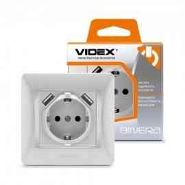 BINERA срібний шовк Розетка внутрішня 1-а +2USB із заземленням Videx Житомир