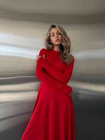 Женское стильное вечернее миди платье из микродайвинга Красный, 42/44 Одесса