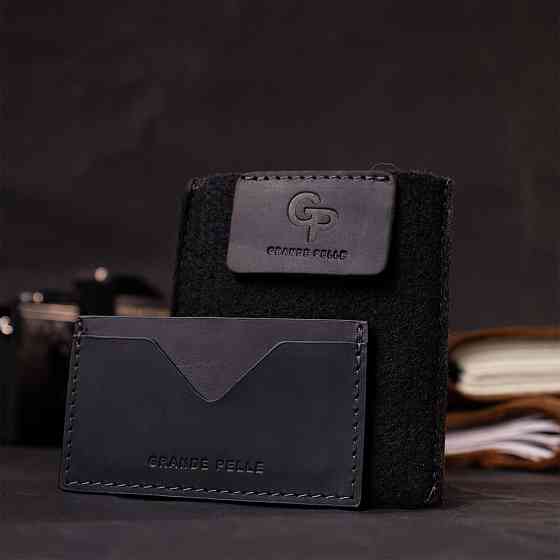 Практичный кард-кейс из натуральной кожи GRANDE PELLE 11665 Черный Киев