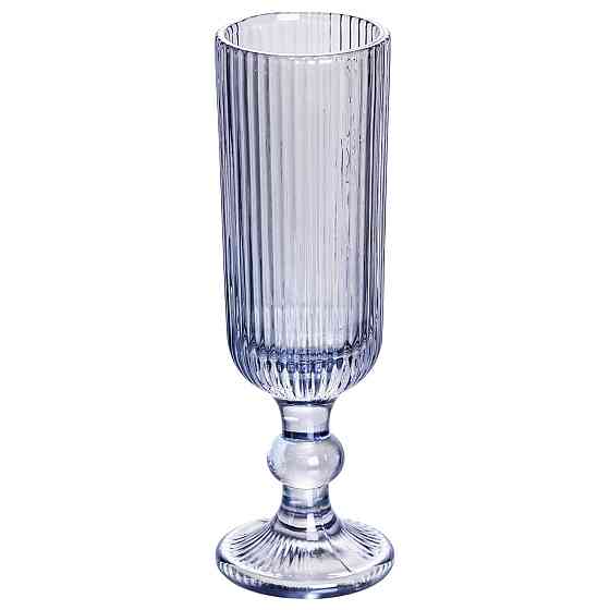Бокал для шампанского фигурный прозрачный ребристый из толстого стекла набор 6 шт Голубой HP7116BL Киев