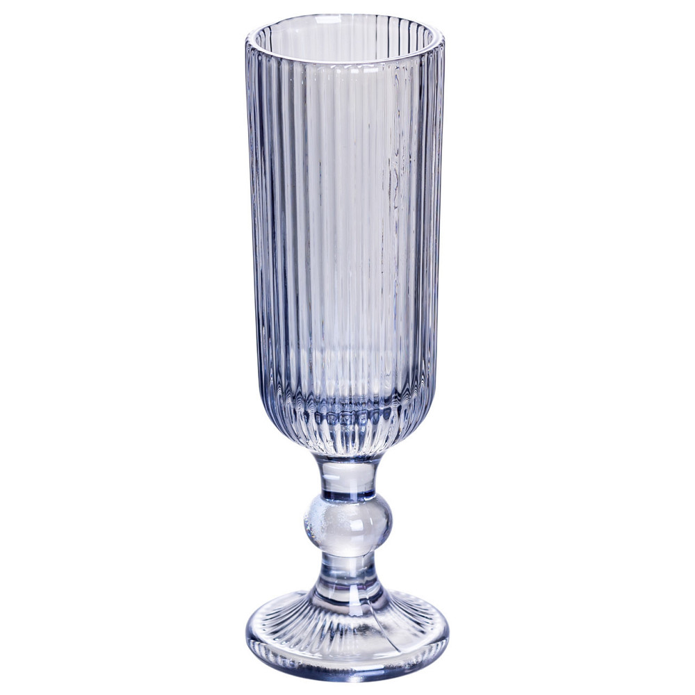 Бокал для шампанского фигурный прозрачный ребристый из толстого стекла набор 6 шт Голубой HP7116BL Киев - изображение 2