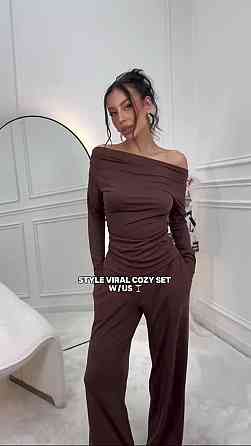 Женский базовый прогулочный костюм двойка: лонгслив и штаны микродайвинг Шоколадный, 44/46 Одесса