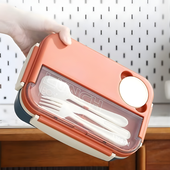 Контейнер, ланч-бокс для гарячої та холодної їжі, миска з окремими відсіками та столовими приборами для їжі, помаранчевий Кам'янець-Подільський