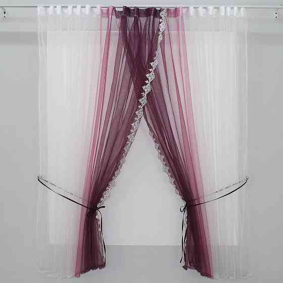 Кухонные шторки VR-Textil № 100к с подвязками белый с марсала 490х170 см (50-829) Киев