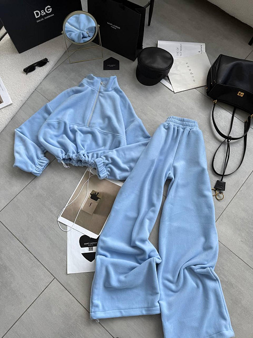 Жіночий теплий повсякденний костюм-двійка турецький двосторонній фліс-лагор Блакитний Одеса - фото 4