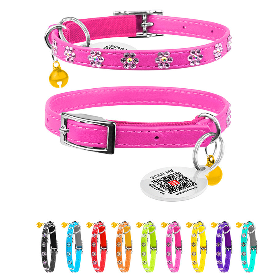 Ошейник WAUDOG Glamour с резинкой, клеевыми стразами 