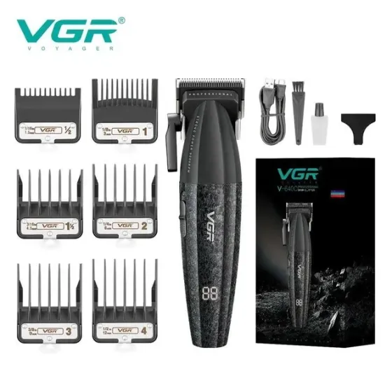 Професійна машинка для стрижки VGR V-640C Black: акумуляторний тример 9000 об/хв, 2500 мА·год, 6 насадок та LED-дисплей Одеса