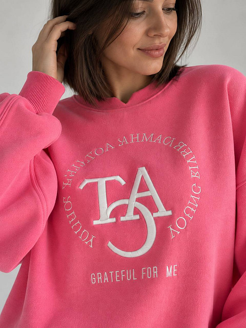 Свитшот женский OLIVIA 2479 oversize утепленный на флисе с вышивкой one size, розовый, one size Киев - изображение 19
