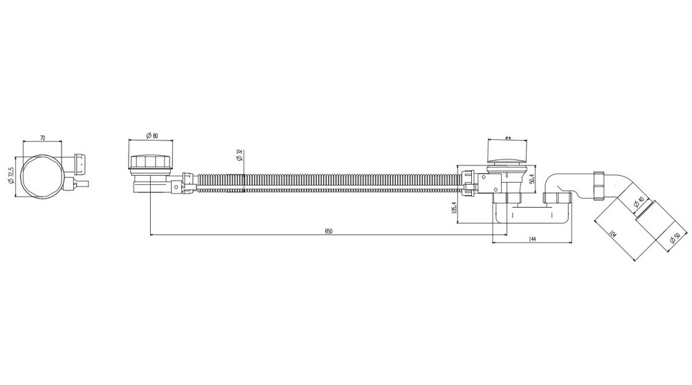 Сифон для ванни Koer BD-04-05 1 1/2" напівавтомат з переливом, без ревізії (чорний верх) (KR5443) Чернівці - фото 2