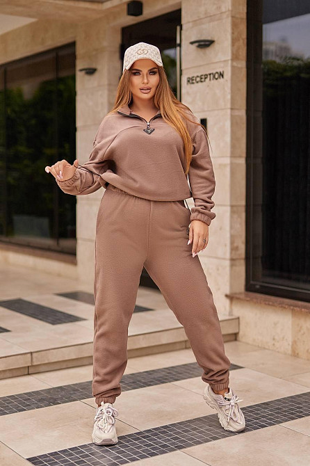 Жіночий теплий прогулянковий костюм-двійка: кофта та штани фліс двосторонній Капучино, 50/52 Одеса - фото 5